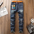 Fashion Embroidery Patchwork Men's Jeans Slim Straight Pants